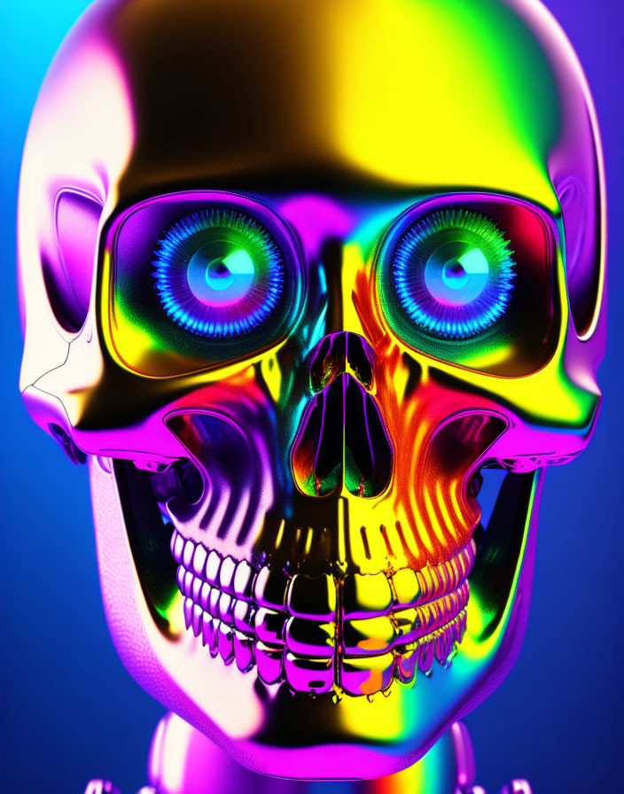 Colorful Neon Skull with Illuminated Eye Sockets