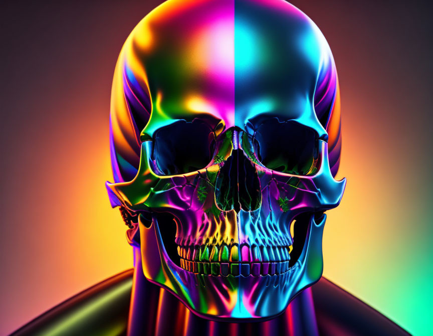 Vibrant neon skull art on dark background