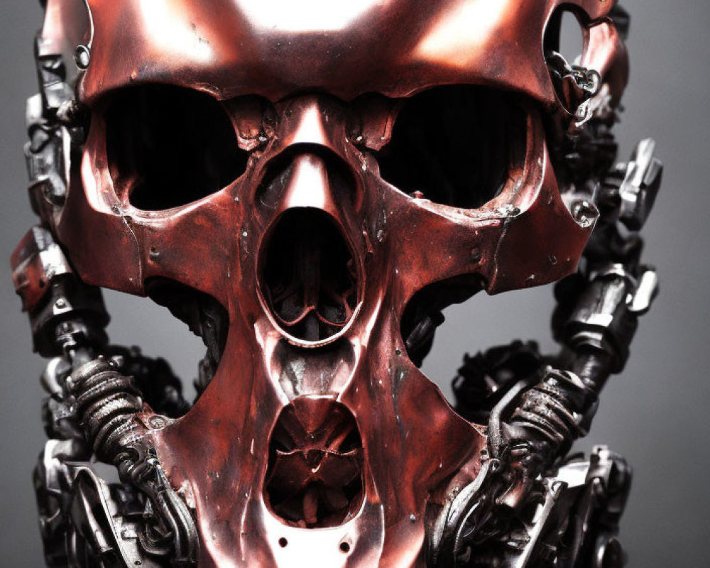 Detailed Metallic Robot Skull with Copper Surface