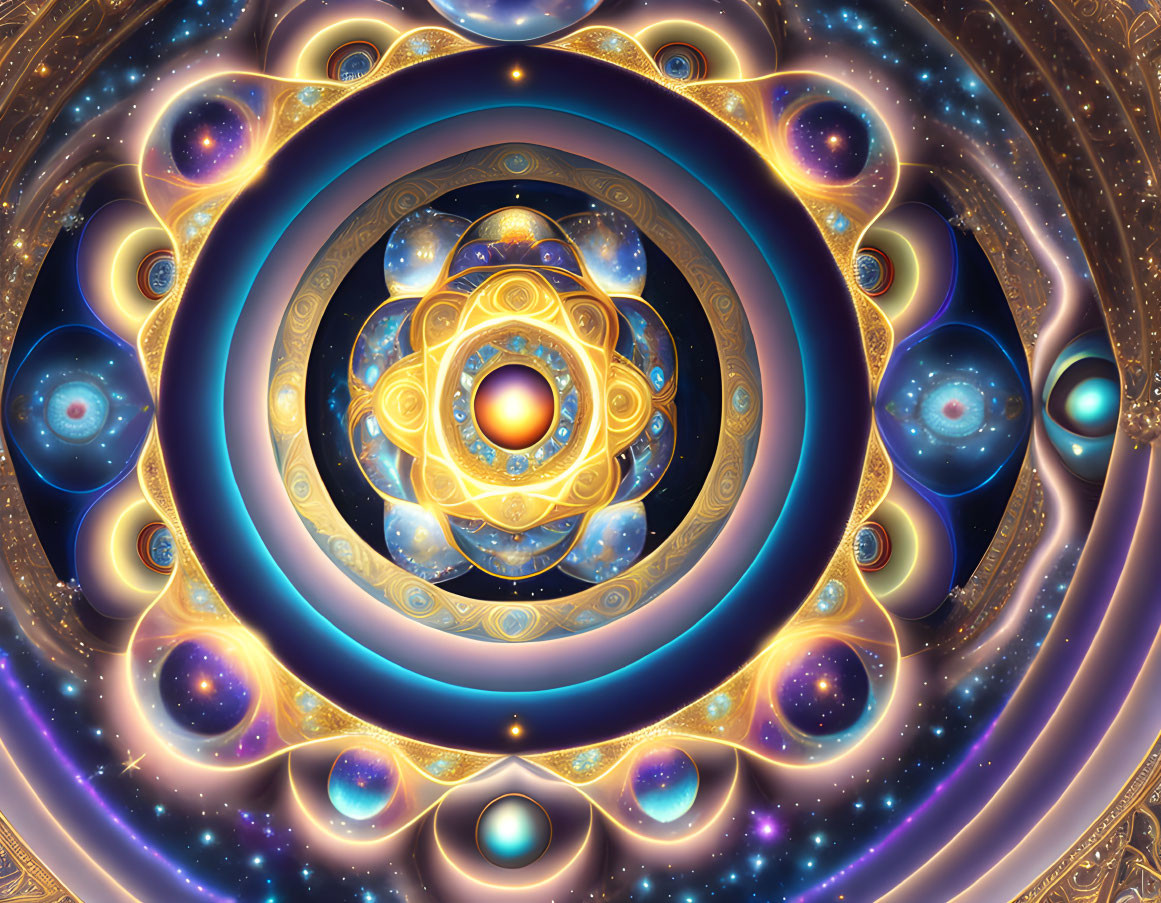 Colorful Fractal Art with Concentric Circles and Spherical Patterns