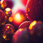 Shiny red ornaments with festive bokeh background