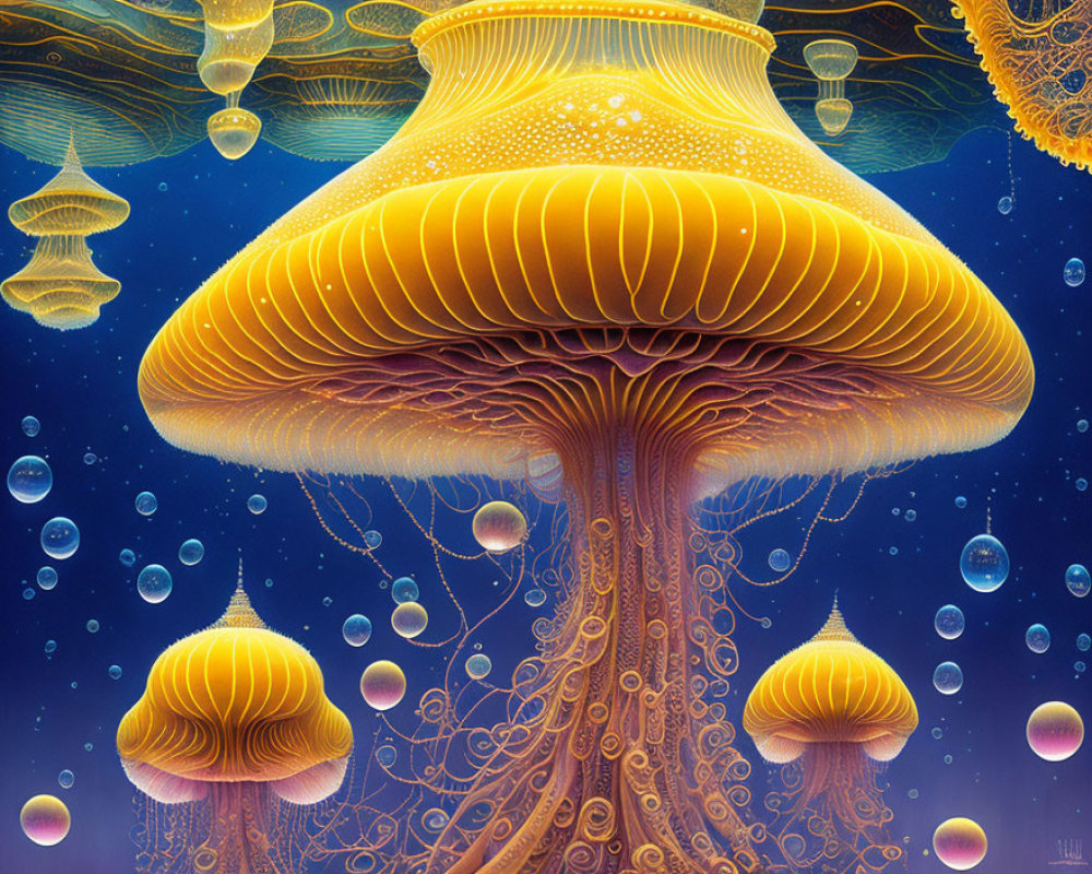 Colorful Stylized Jellyfish in Blue Ocean Environment