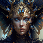 Portrait of Woman with Striking Blue Eyes and Golden Headdress