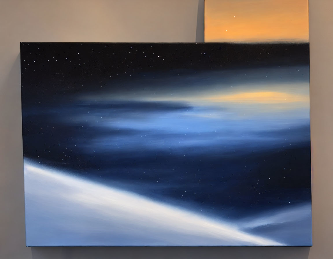 Night Sky Painting with Stars Over Landscape and Clouds