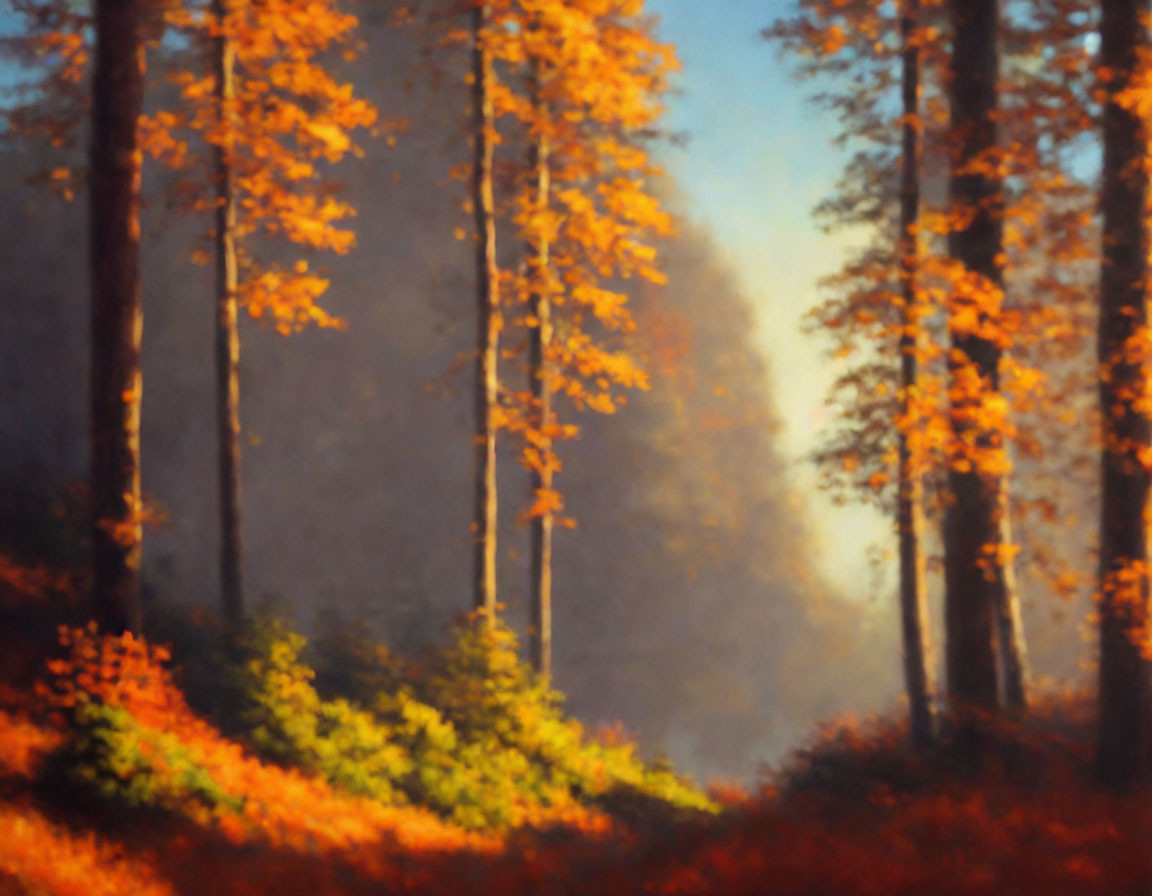 Orange Leaves in Soft Focus Autumn Forest