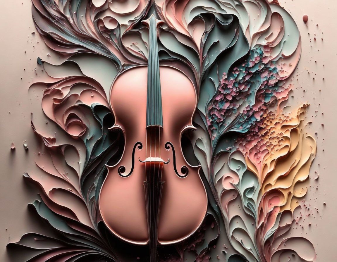 Ornate Pastel-Toned Swirling Patterns on Violin