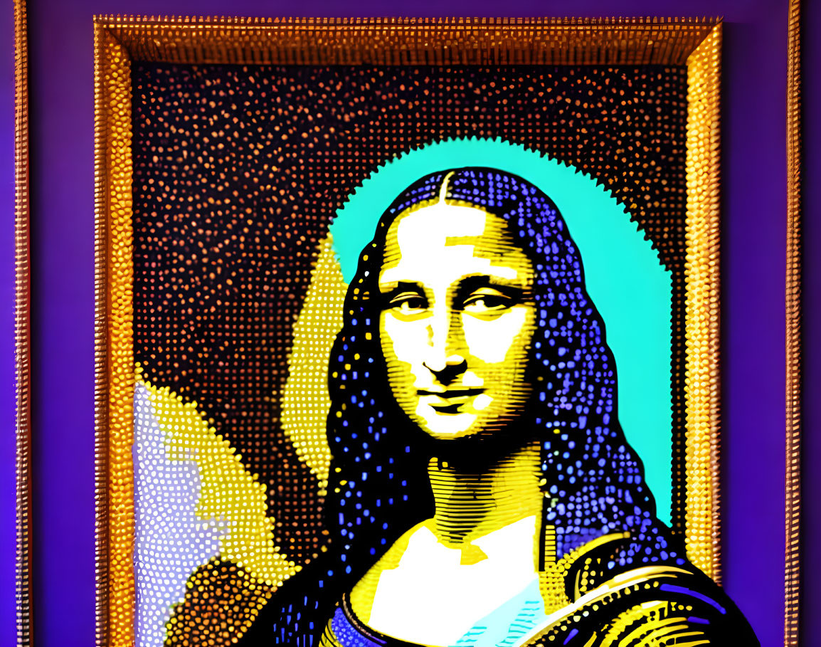 Colorful Pop Art Mona Lisa with Dotted Texture and Halo Effect