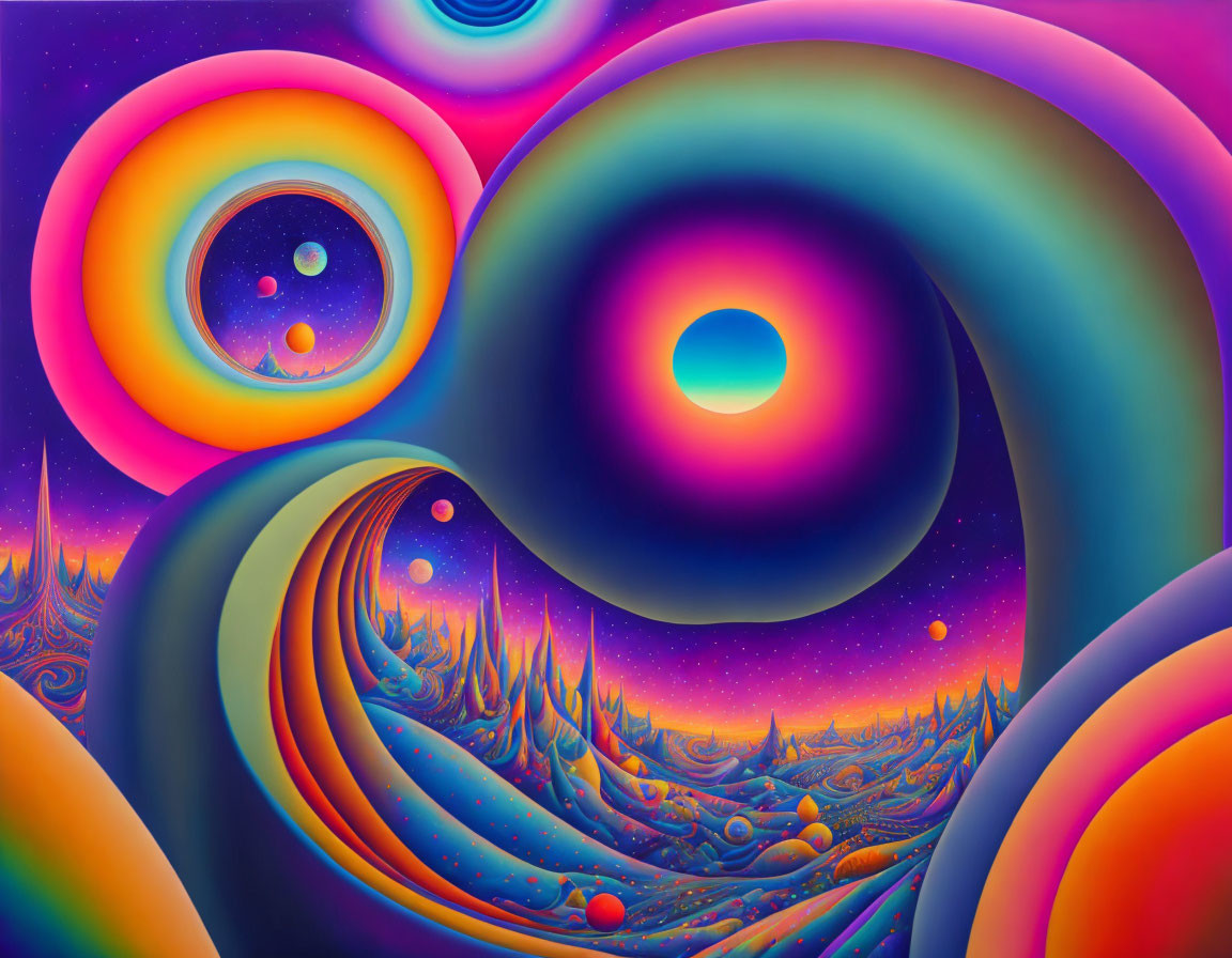 Colorful Psychedelic Digital Artwork with Swirling Patterns