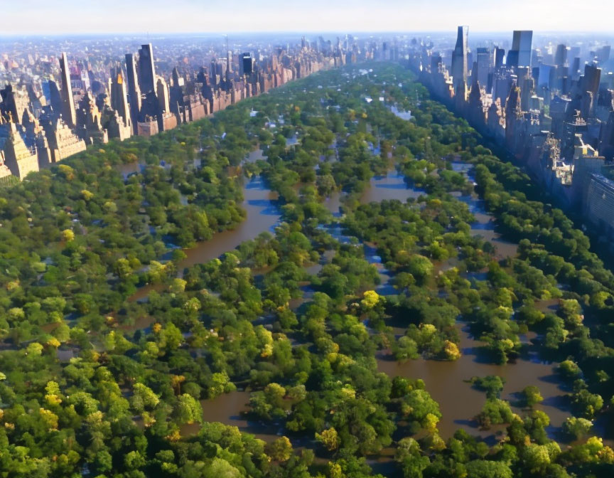 Large Urban Park Surrounded by Tall Buildings in Aerial View