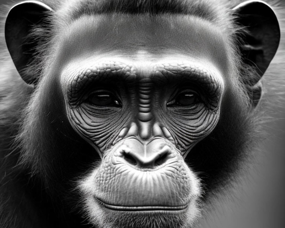 Detailed Monochrome Chimpanzee Face Study: Thoughtful Expression