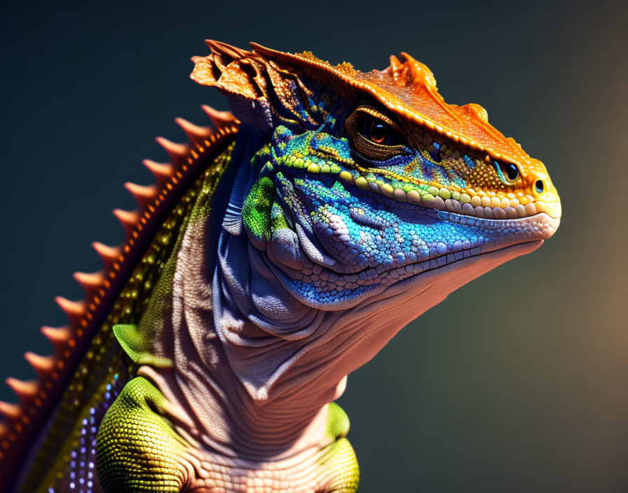 Vivid Orange and Blue Fantastical Lizard Creature Illustration