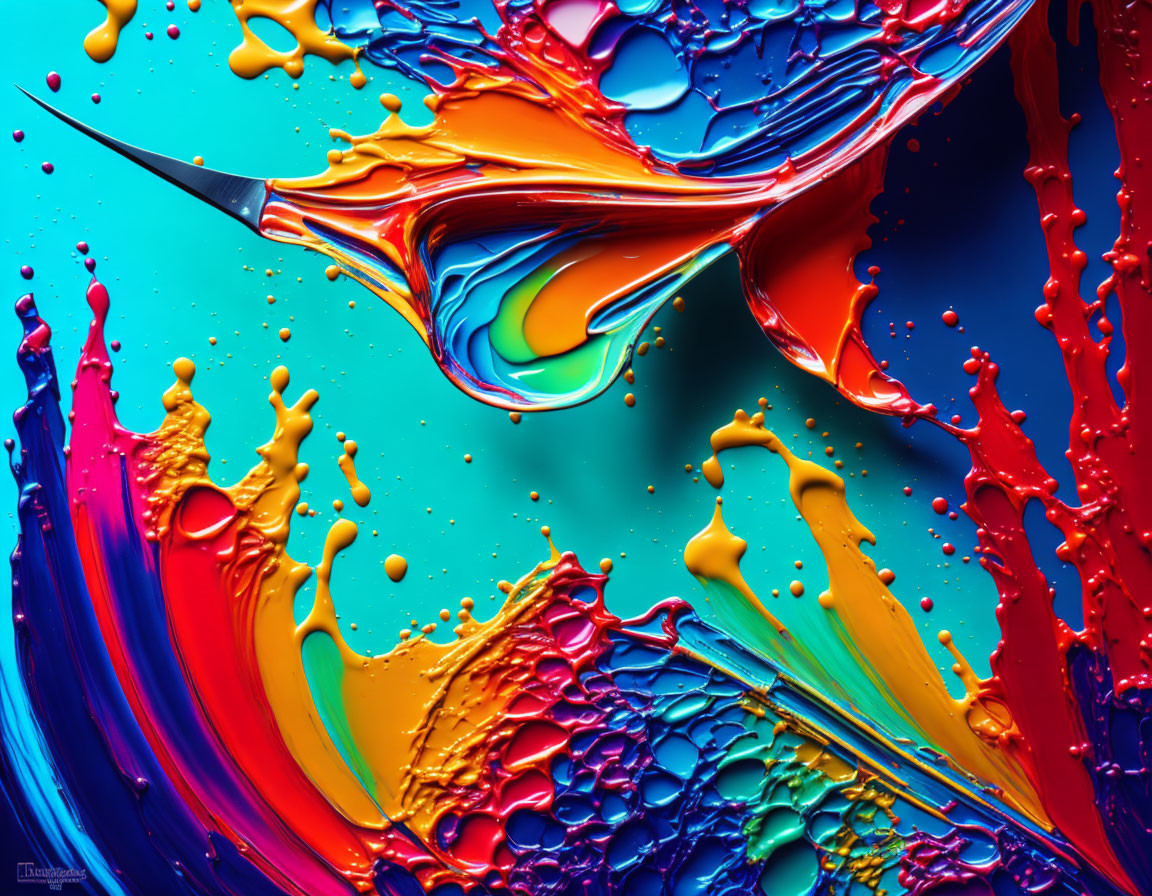 Colorful Liquid Splash with Dynamic Shapes in Blue, Red, Yellow, and Green