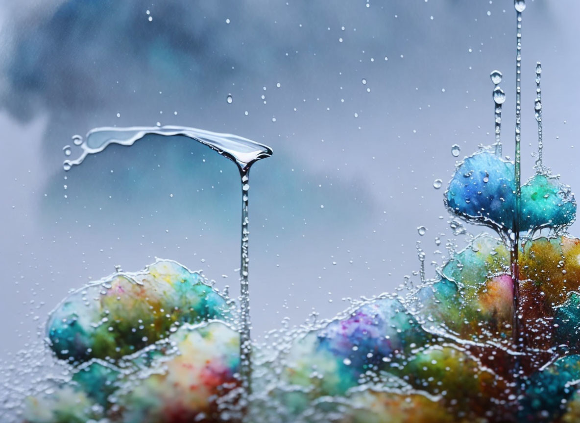 Water droplets on glass with blurred colorful background