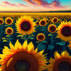 Sunflowers field at sunset with vibrant colors