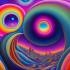 Colorful Psychedelic Digital Artwork with Swirling Patterns