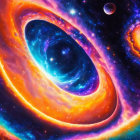 Colorful digital space artwork with galaxies, stars, nebulae, and planets