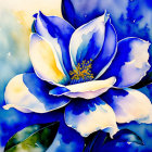 Blue and White Flower Watercolor Painting on Gradient Background