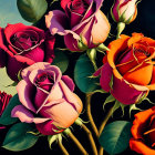 Colorful Rose Collection: Purple and Orange Blooms on Dark Background