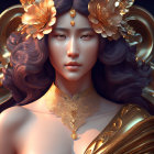 Detailed 3D illustration of woman in ornate gold jewelry and regal attire