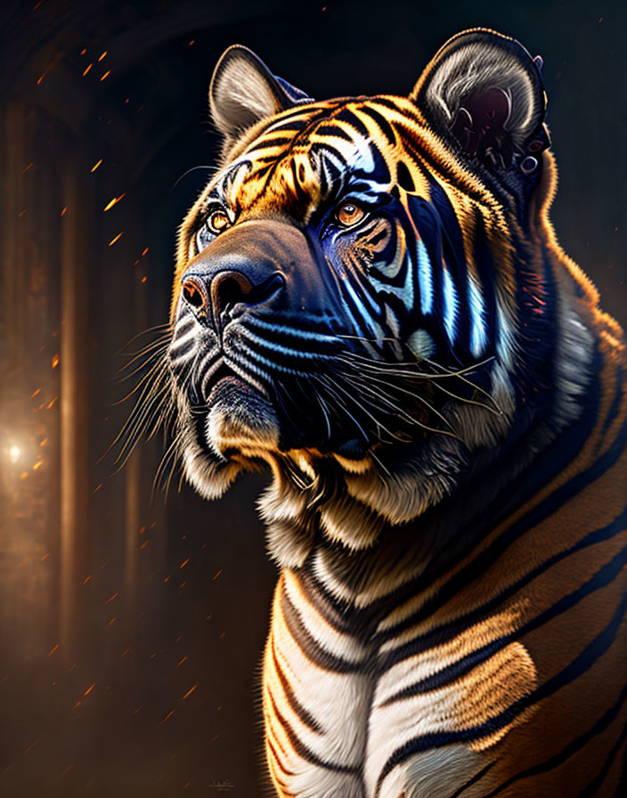 Majestic tiger with piercing eyes in dark, moody setting