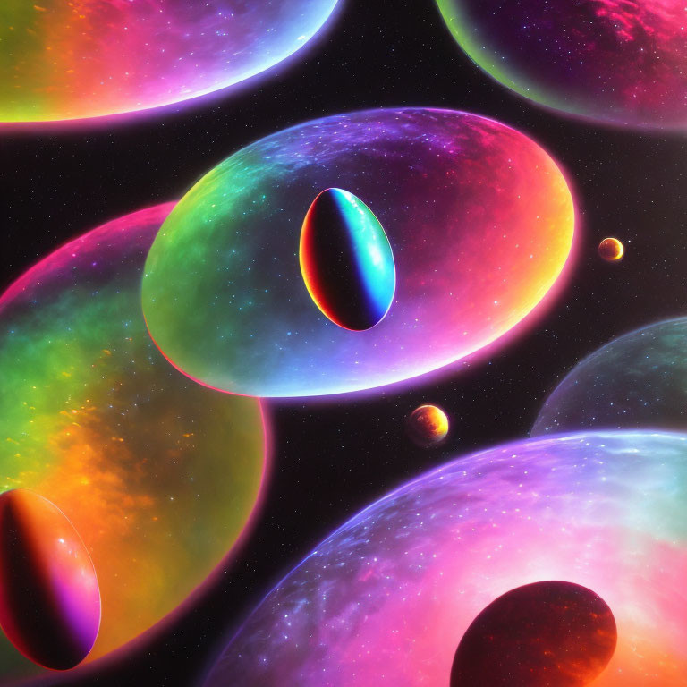 Colorful celestial bodies in nebula space: A vibrant digital artwork