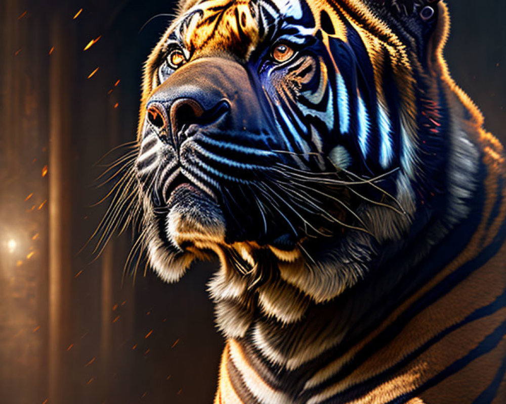 Majestic tiger with piercing eyes in dark, moody setting