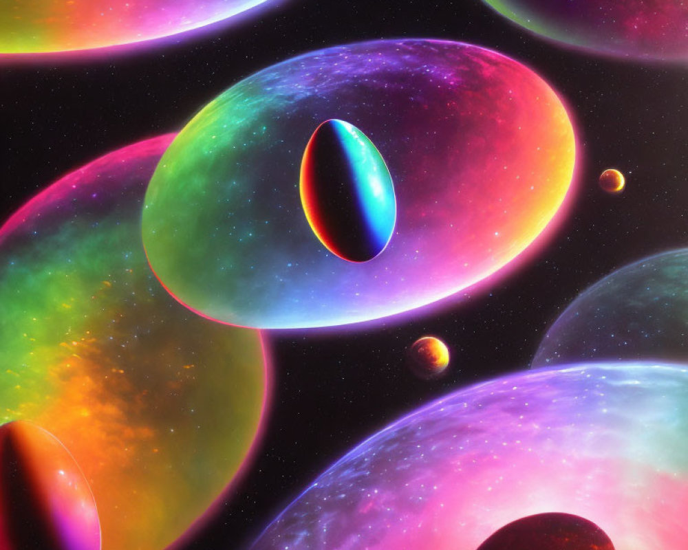 Colorful celestial bodies in nebula space: A vibrant digital artwork