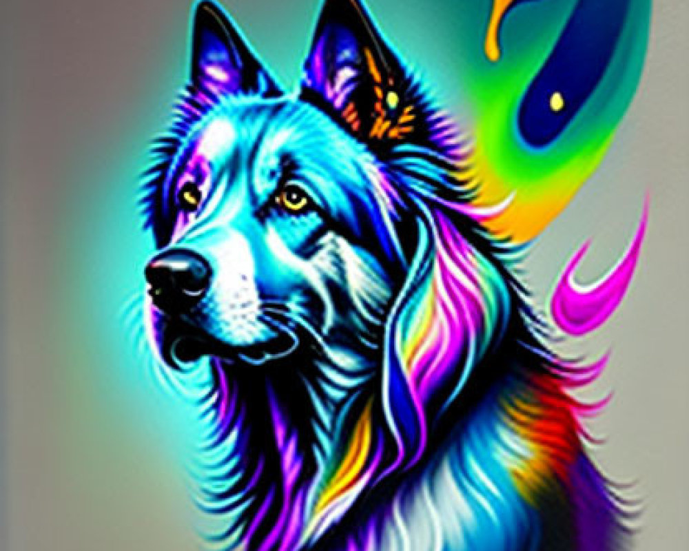 Colorful Neon Wolf Artwork with Psychedelic Hues