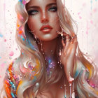 Surreal portrait of a woman with flowing, iridescent colors