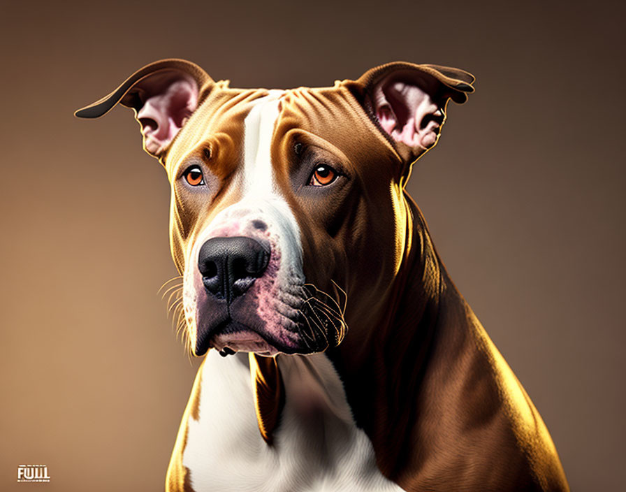 Brown and White American Staffordshire Terrier Portrait on Warm Background