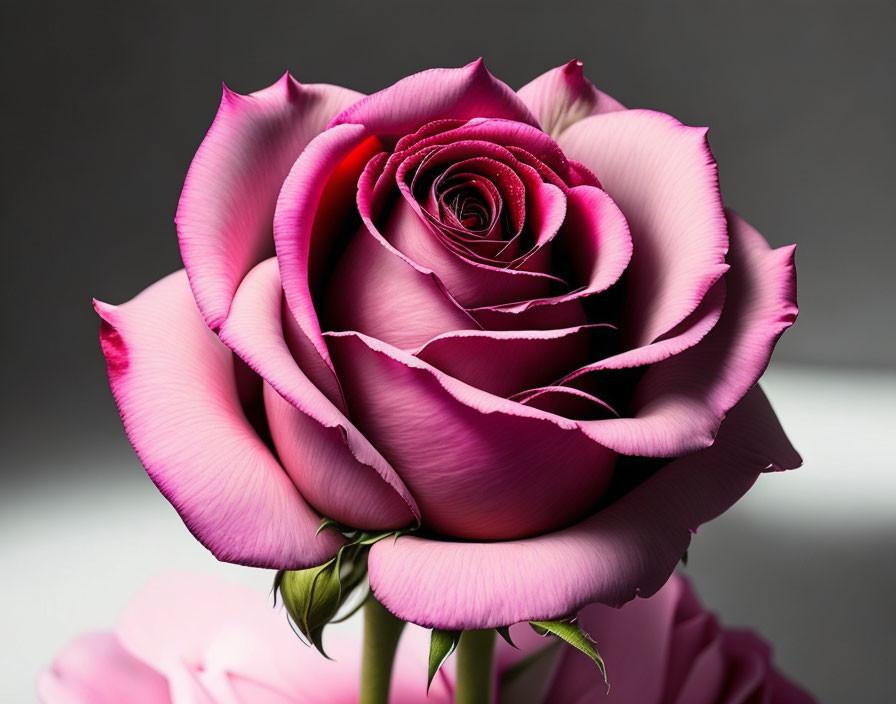 Detailed Close-Up of Vibrant Pink Rose Petals on Gray Background