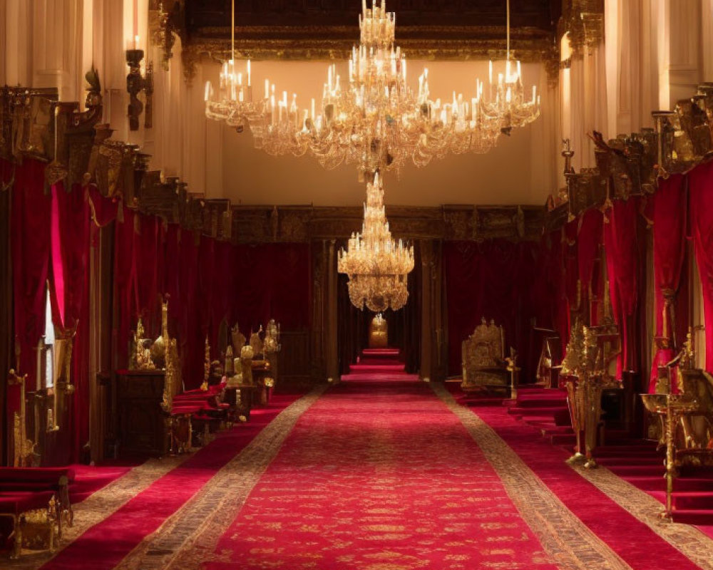 Luxurious Red Carpet Room with Grand Chandeliers