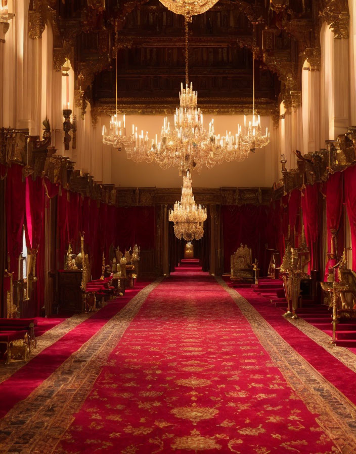 Luxurious Red Carpet Room with Grand Chandeliers