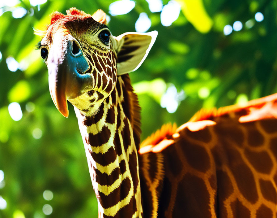 Patterned Neck Giraffe Gazes Intently in Close-Up Shot