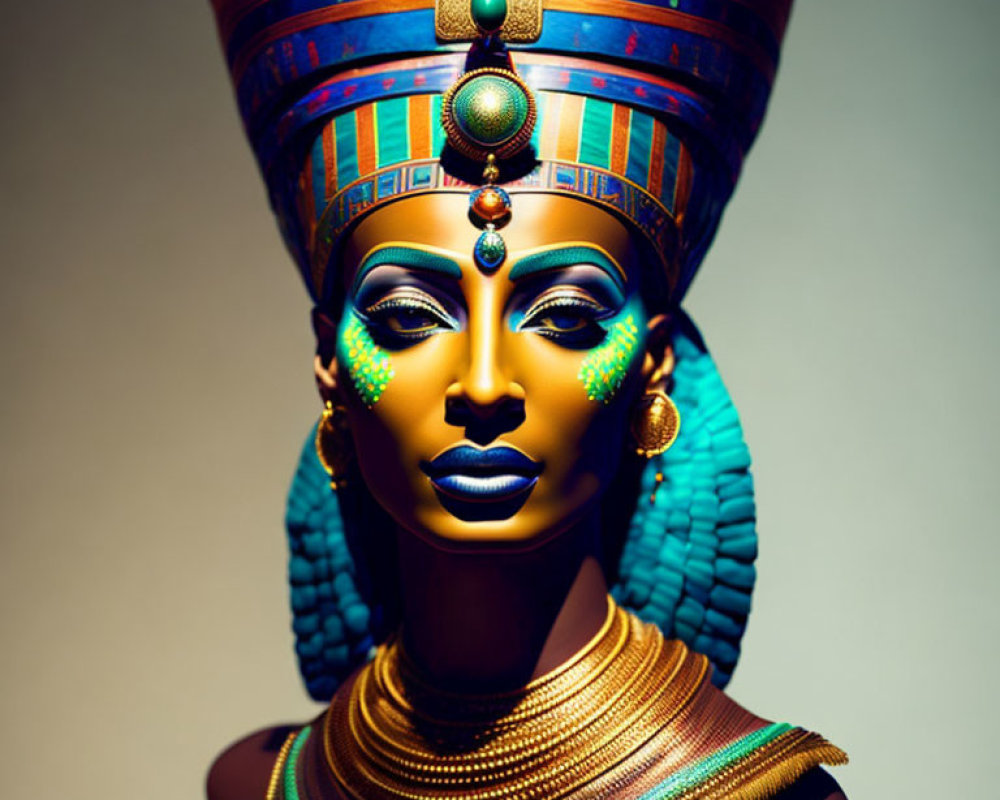 Ancient Egyptian woman with traditional makeup and jewelry