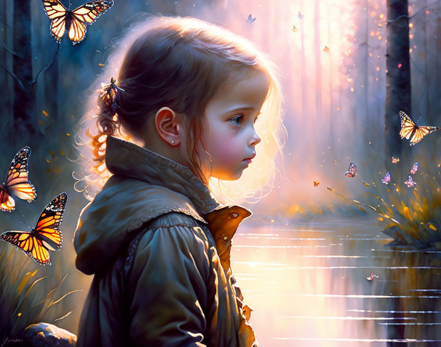 child looking at a butterfly