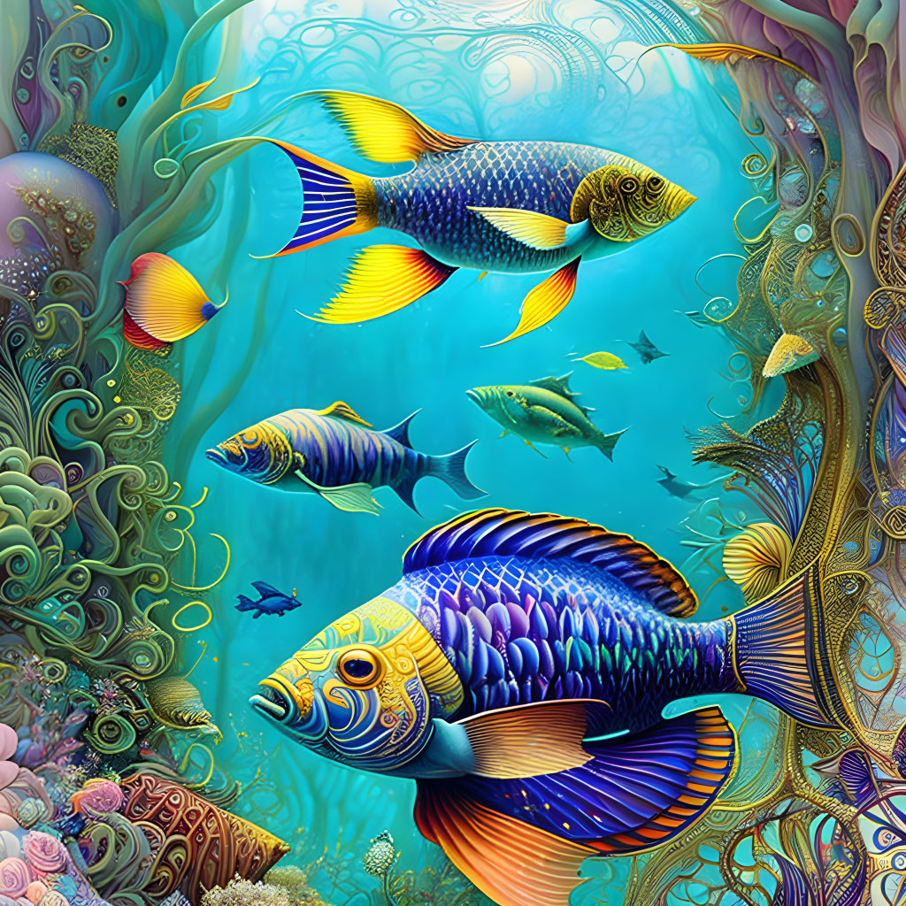 Colorful Fish and Coral in Vibrant Underwater Scene