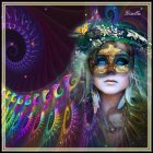 Colorful Carnival Masks and Attire in Abstract Cosmic Setting