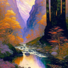 Tranquil autumn river landscape with vibrant fall colors.