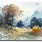 Tranquil autumn landscape with winding paths and colorful foliage