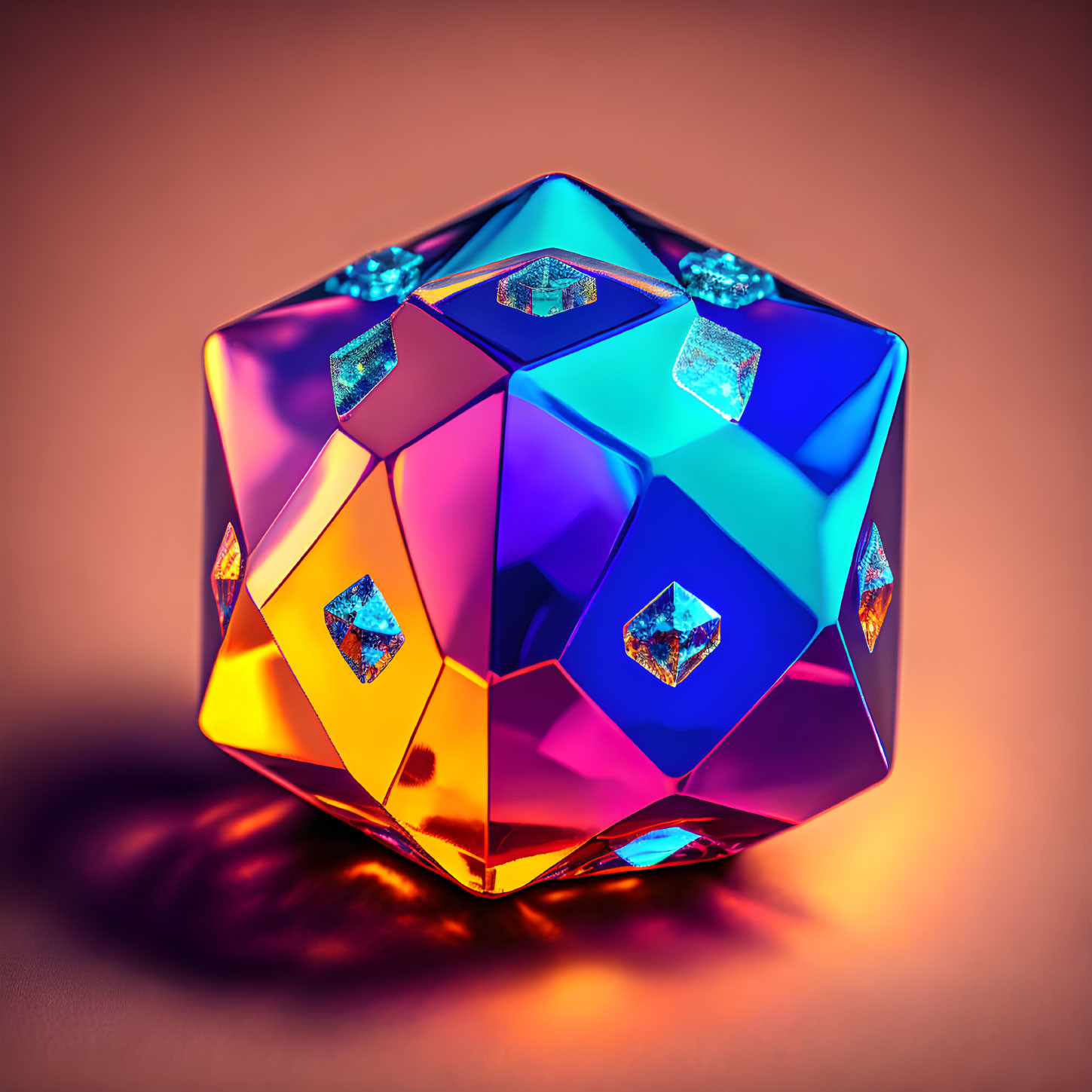 Iridescent Dodecahedron on Warm Background