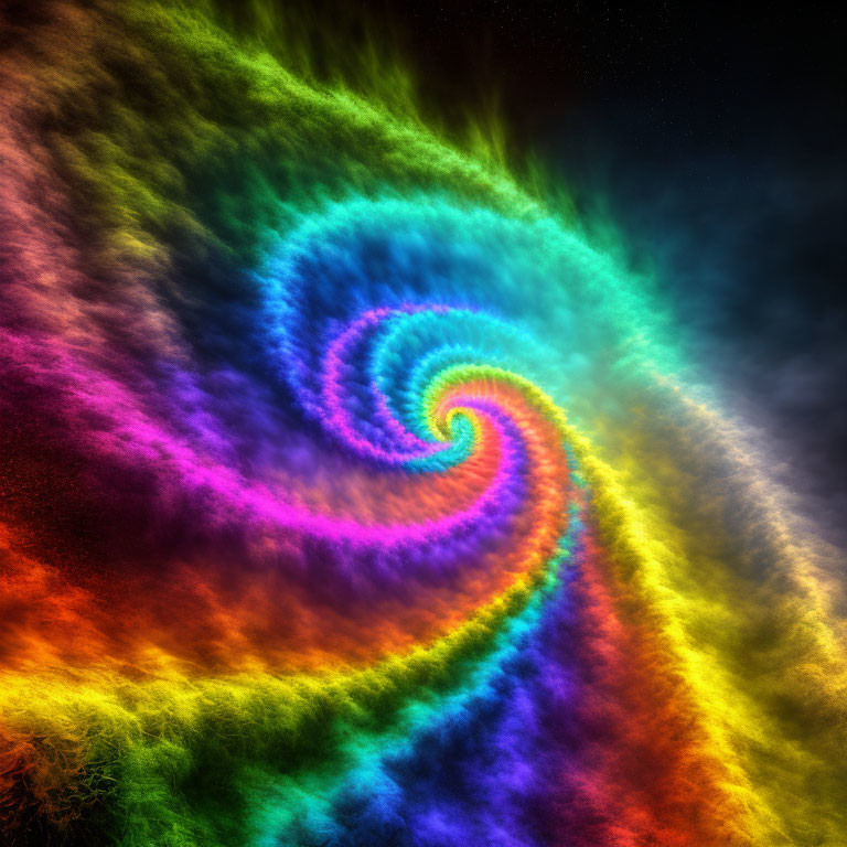 Colorful Spiral Galaxy Fractal in Blue, Purple, Green, Yellow, and Red