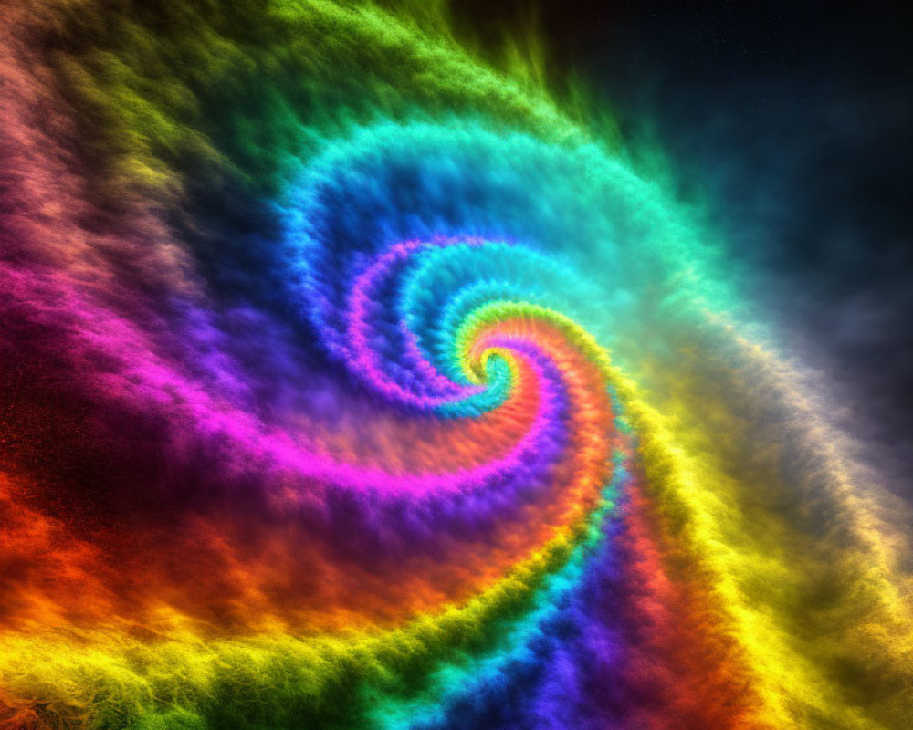 Colorful Spiral Galaxy Fractal in Blue, Purple, Green, Yellow, and Red