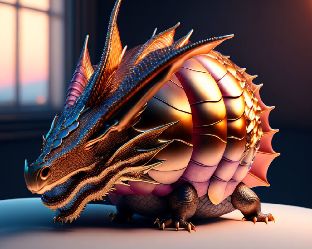 Armored dragon digital artwork with intricate scales and spikes