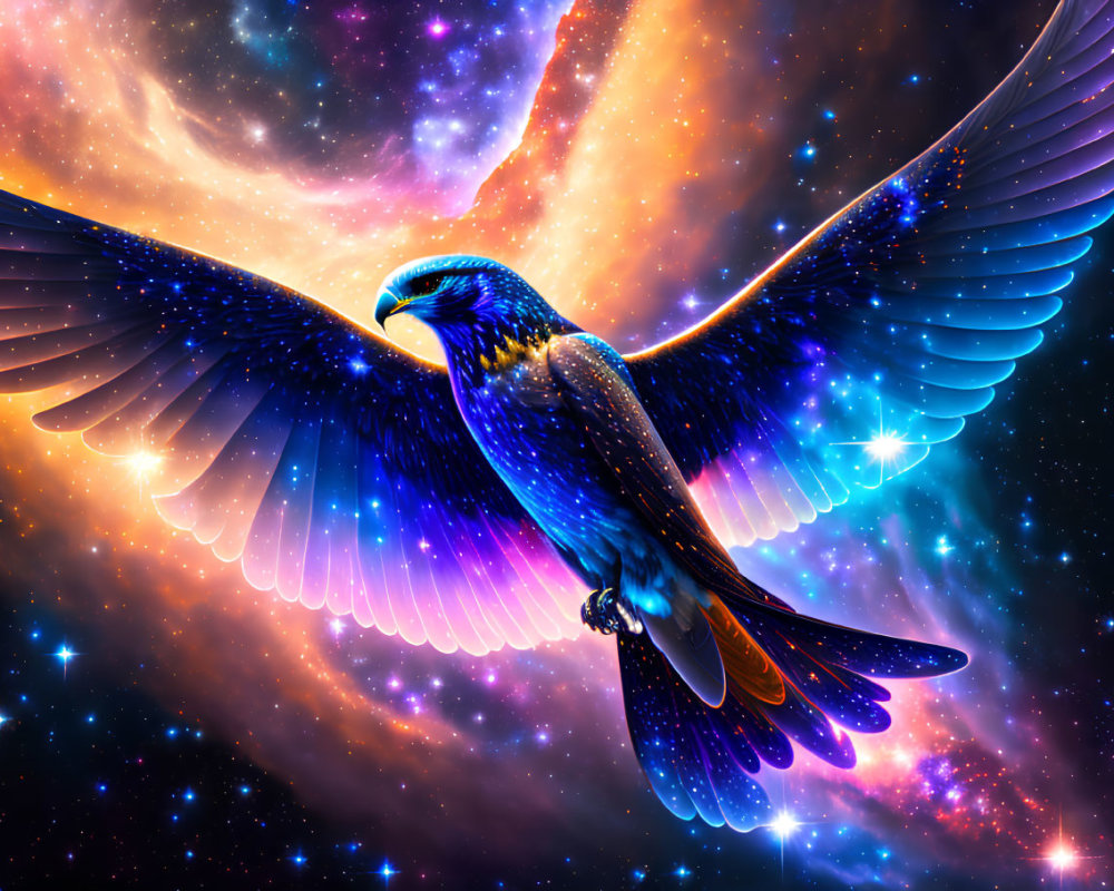 Colorful Eagle Flying in Cosmic Space Scene