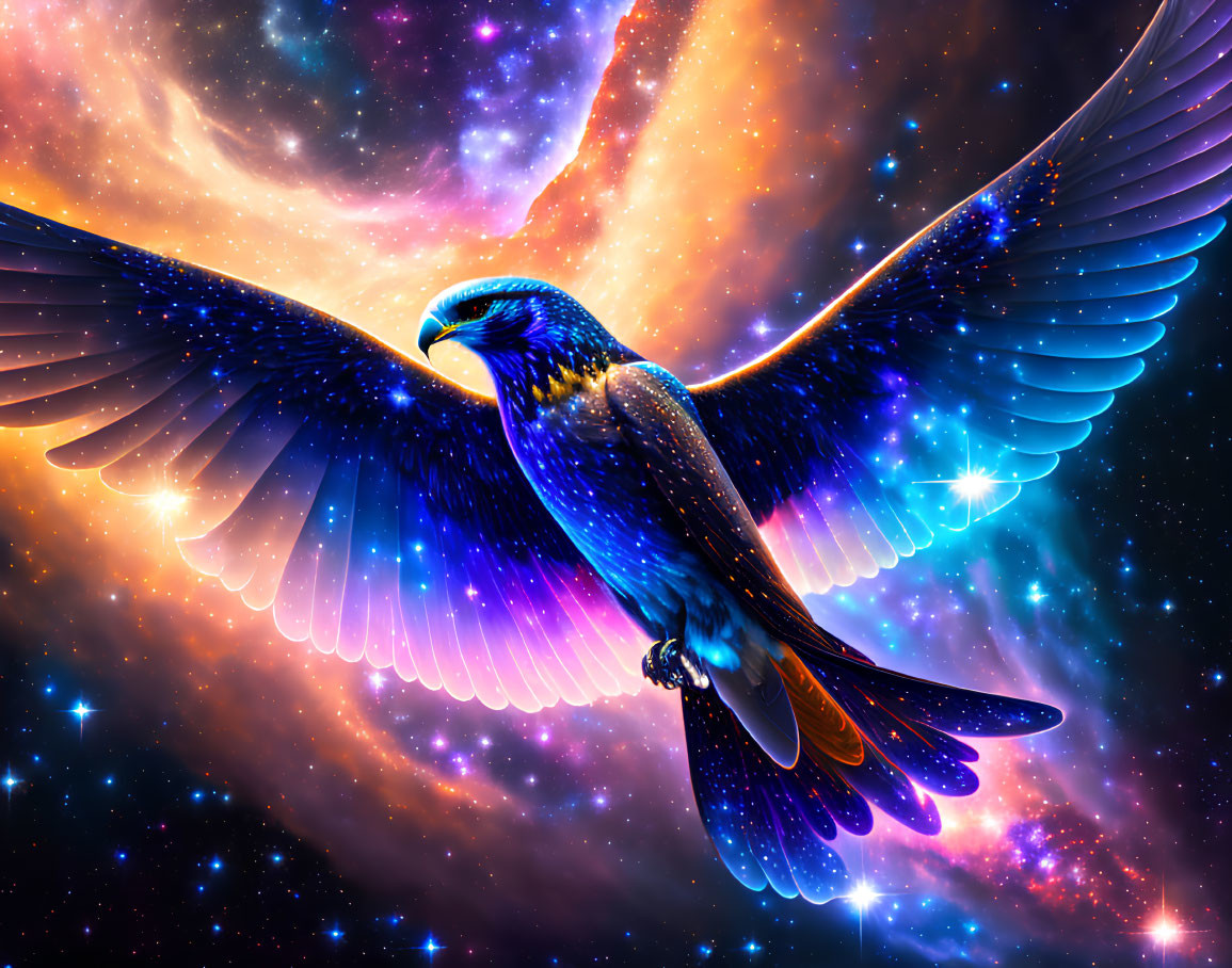 Colorful Eagle Flying in Cosmic Space Scene