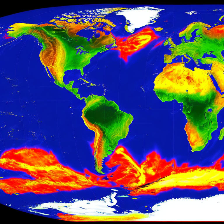 Colorful Global Temperature Anomaly Map with Red and Blue Regions