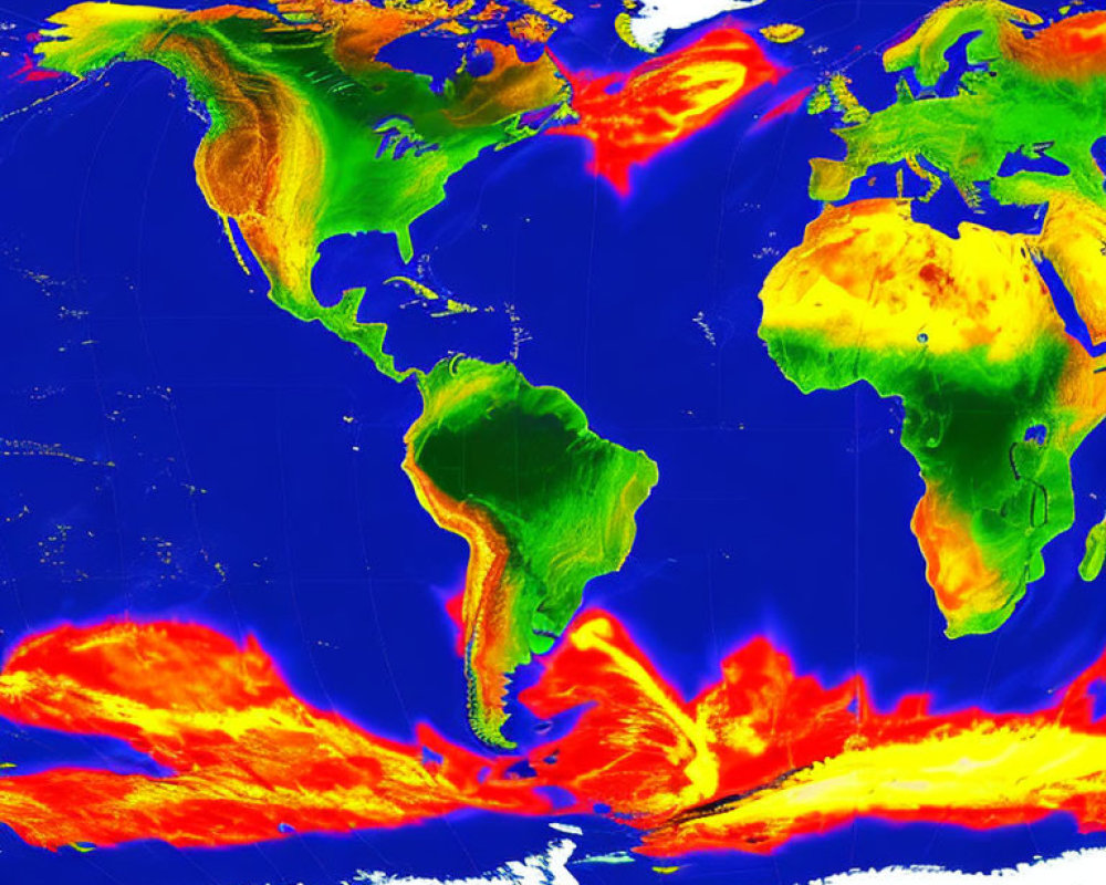 Colorful Global Temperature Anomaly Map with Red and Blue Regions