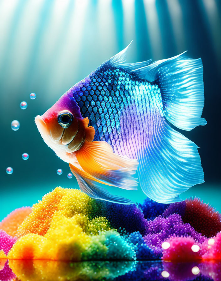 Colorful Tropical Fish Swimming Above Coral in Clear Water