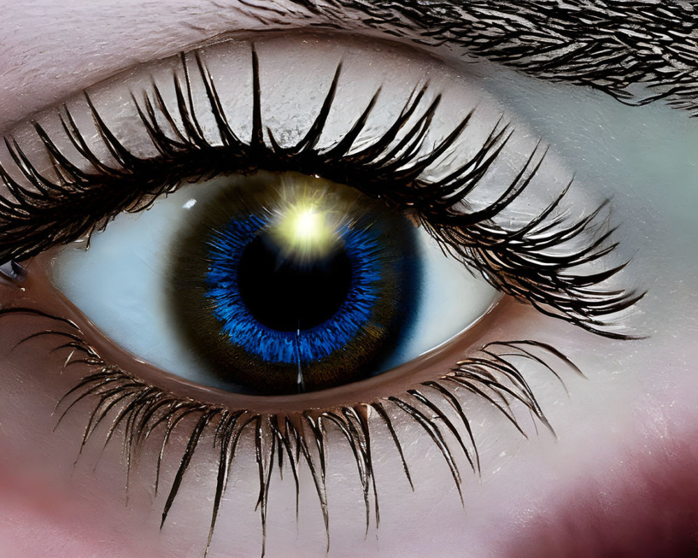 Detailed Close-Up of Blue Iris Human Eye with Prominent Eyelashes